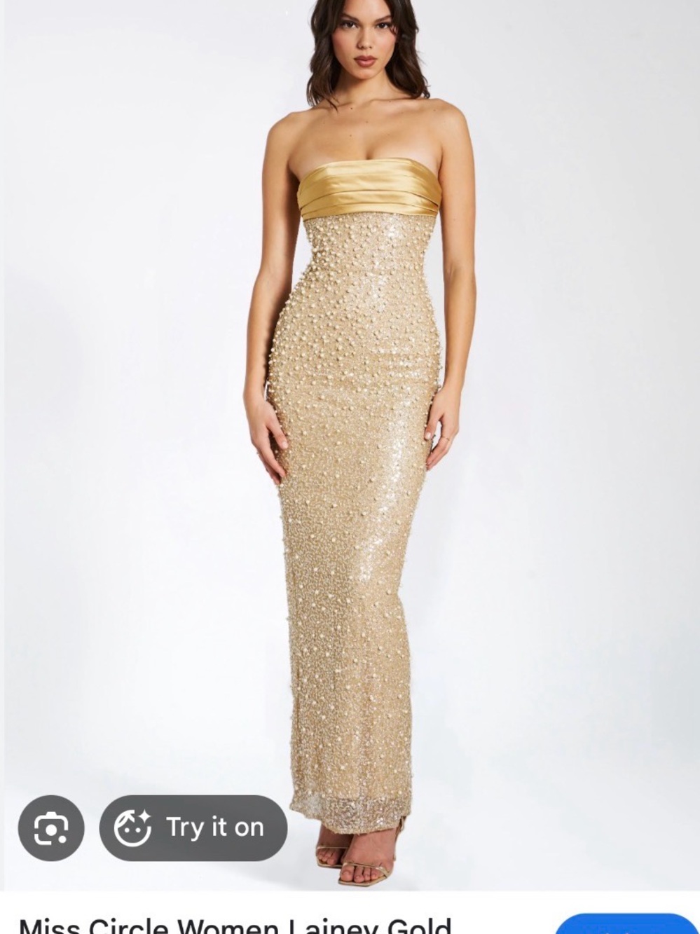 Miss Circle Gold Strapless Sequin Column Gown